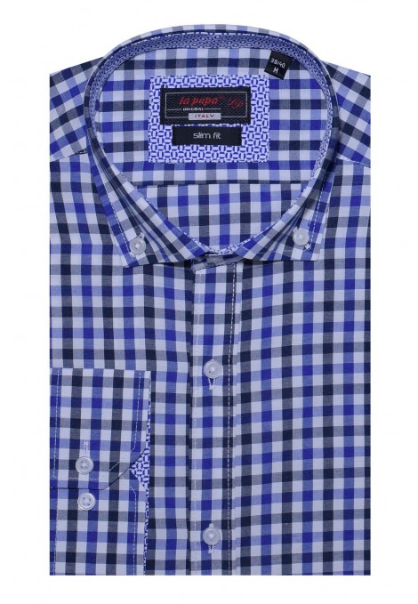Blue Checked Shirt with Printed Collar Slim Fit (S197069)