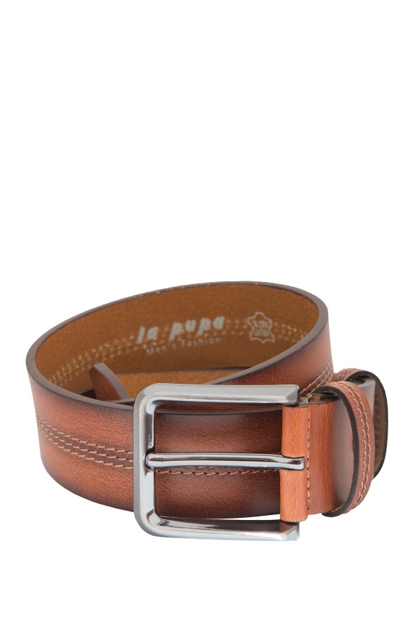 Cognac Topstitched Leather Belt (S20179)