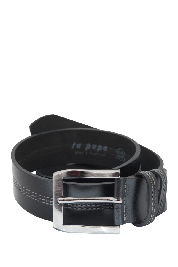 Black Topstitched Leather Belt (S20179)