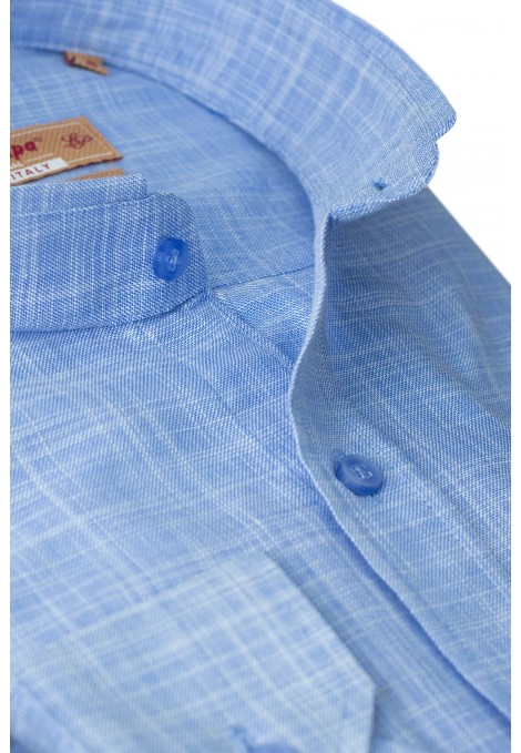 Sky Blue 100% Linen Shirt with Stand-up Collar (S21731)