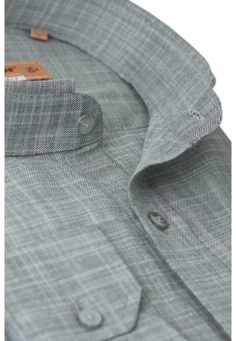 Grey 100% Linen Shirt with Stand-up Collar (S21731)