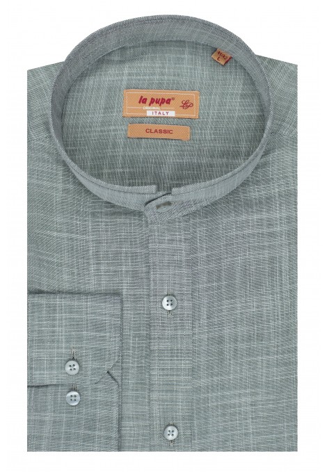 Grey 100% Linen Shirt with Stand-up Collar (S21731)