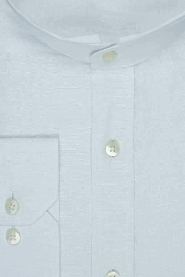 White 100% Linen Shirt with Stand-up Collar  (S21731)