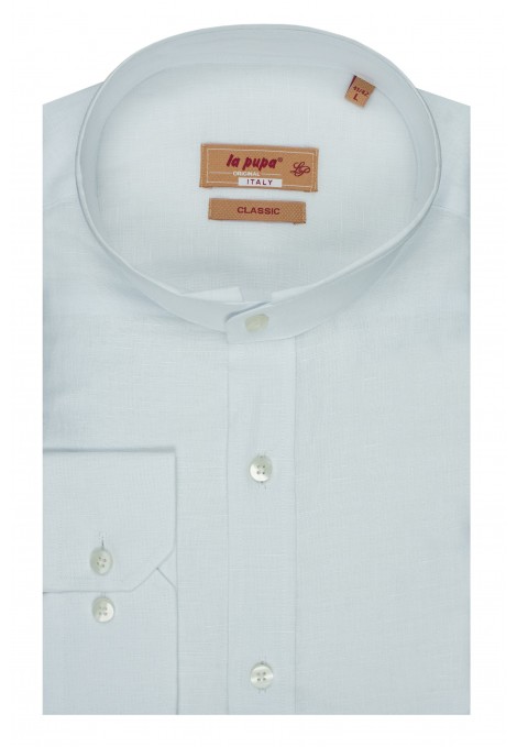 White 100% Linen Shirt with Stand-up Collar  (S21731)