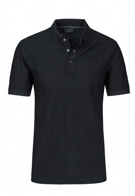 Black Polo T-shirt with Textured Weave (S225027)