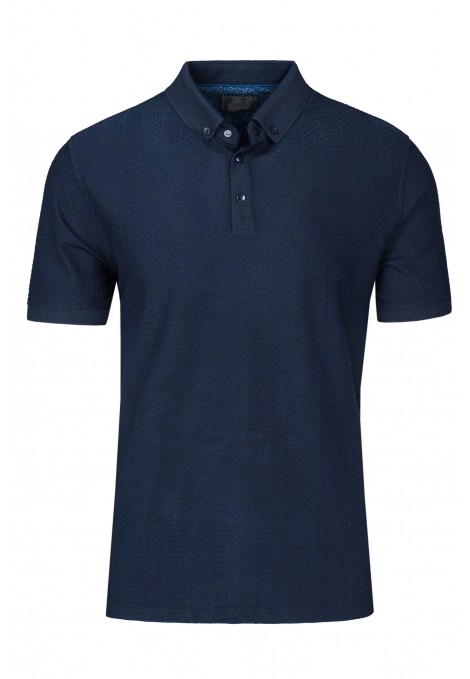 Dark Blue Polo T-shirt with Textured Weave (S225027)