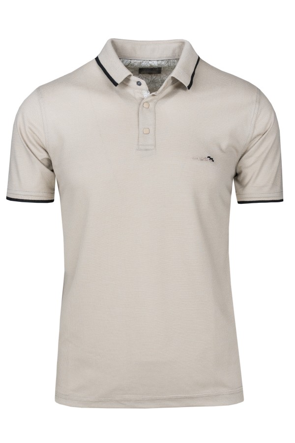 Beige Polo T-shirt with Textured Weave (S225028)
