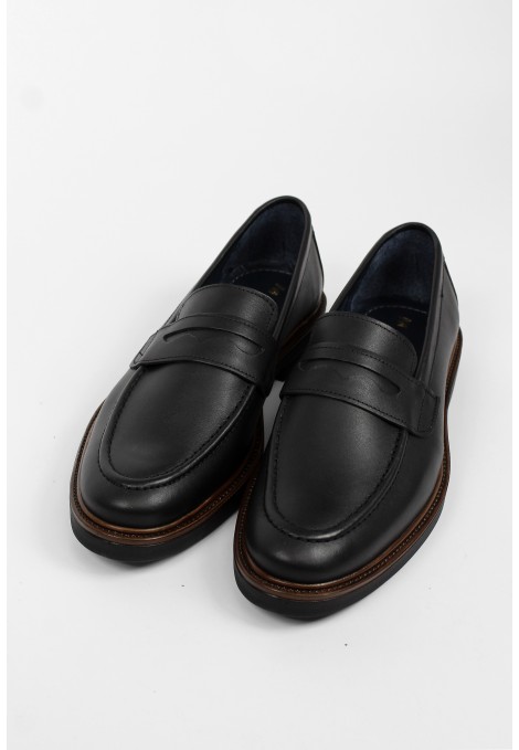 Ανδρικά δερμάτινα μαύρα loafers