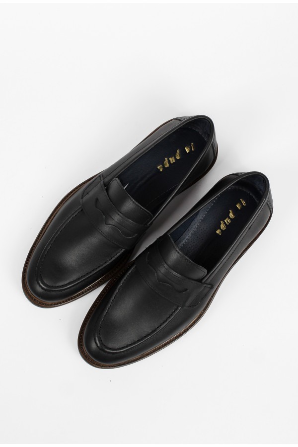 Ανδρικά δερμάτινα μαύρα loafers