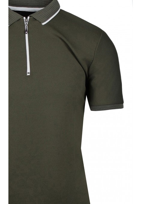Man’s khaki t-shirt polo with zip