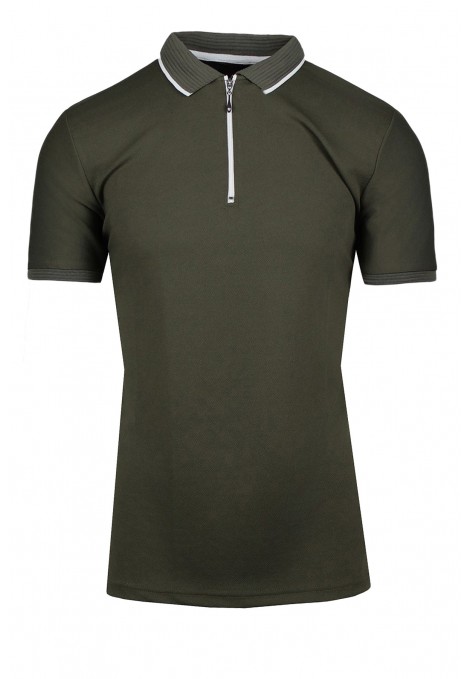 Man’s khaki t-shirt polo with zip