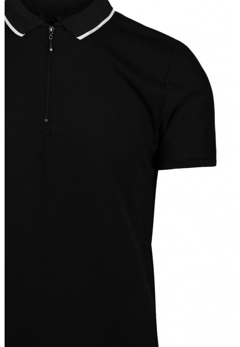 Man’s black t-shirt polo with zip
