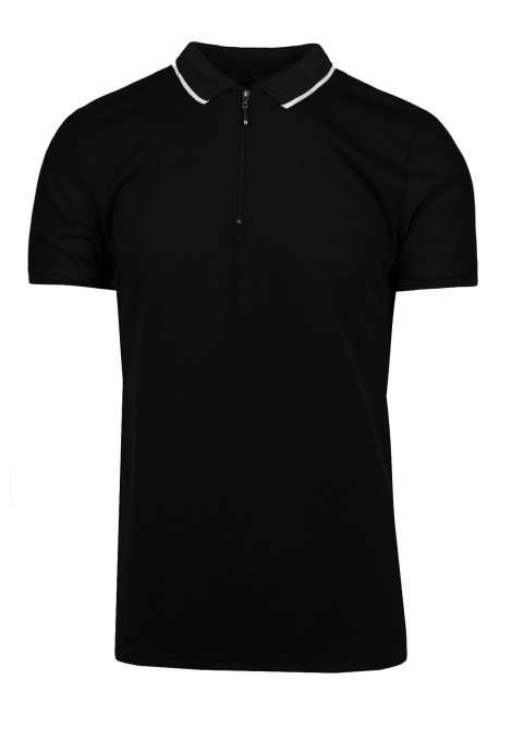 Man’s black t-shirt polo with zip