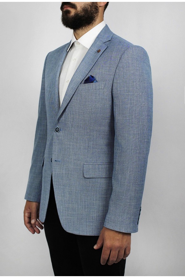 Man’s sky blue blazer with textured weave 