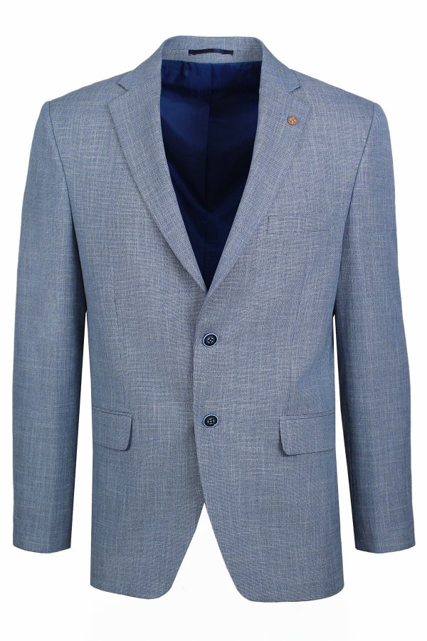Man’s sky blue blazer with textured weave 