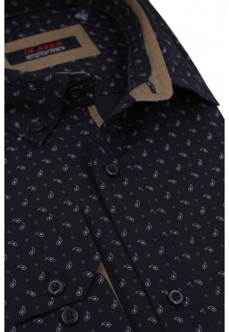 Man’s dark blue printed shirt      