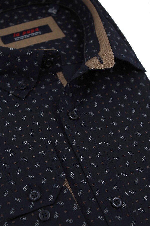 Man’s dark blue printed shirt      