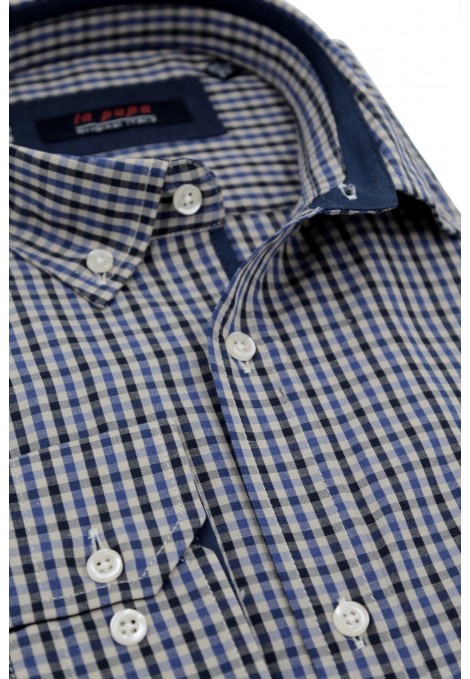 Man's blue checked with pocket