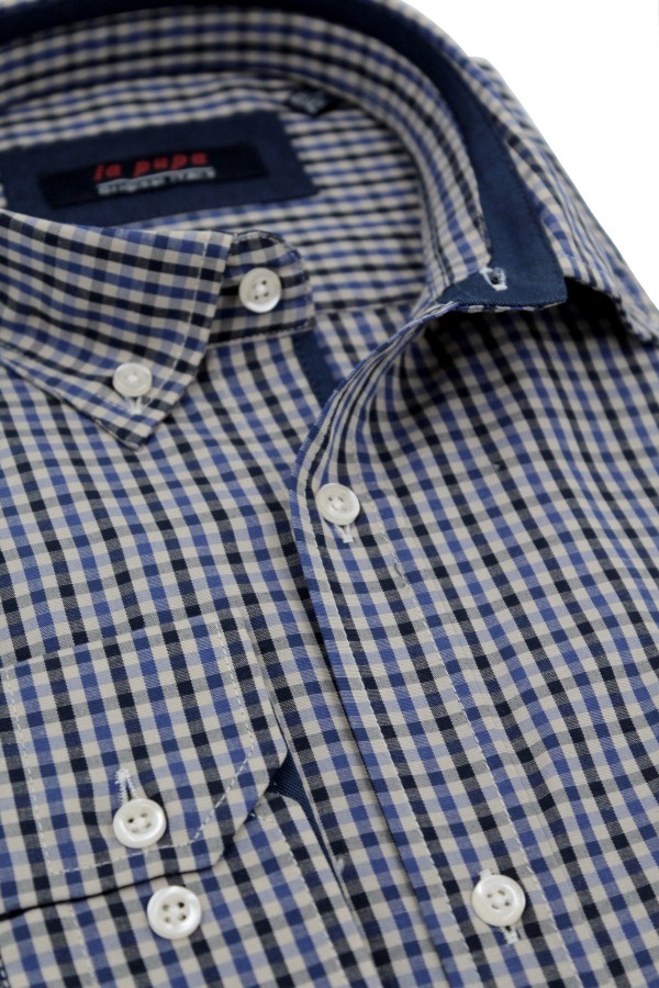 Man's blue checked with pocket