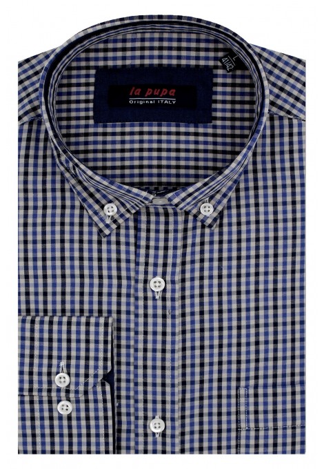 Man's blue checked with pocket