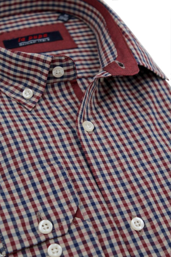 Man's bordeuax checked with pocket