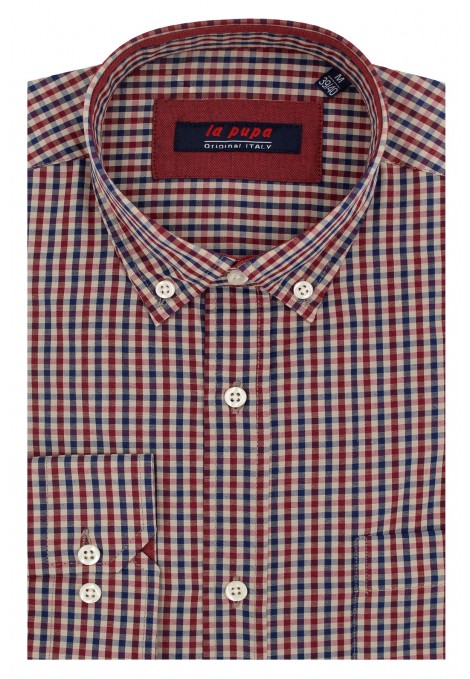 Man's bordeuax checked with pocket
