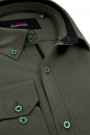 Man's olive green shirt with textured weave and pocket