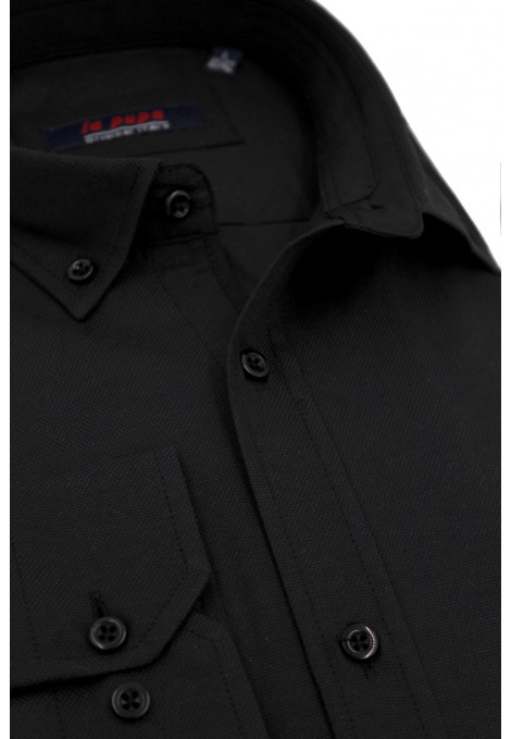 Man's black shirt with textured weave and pocket