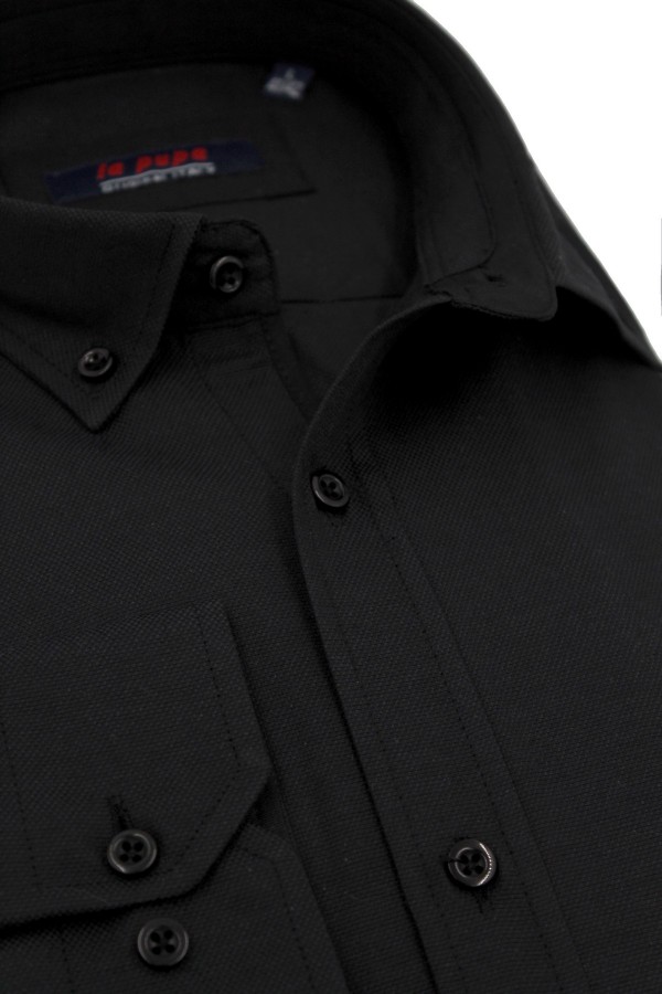 La pupa black plain shirt with textured weave and pocket