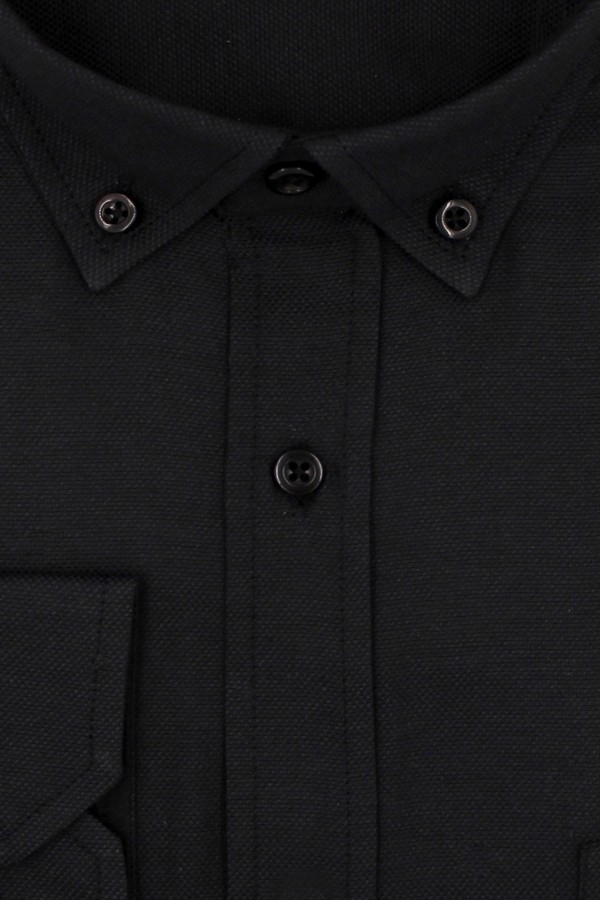 Man's black shirt with textured weave and pocket