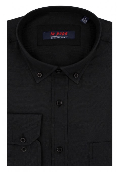Man's black shirt with textured weave and pocket