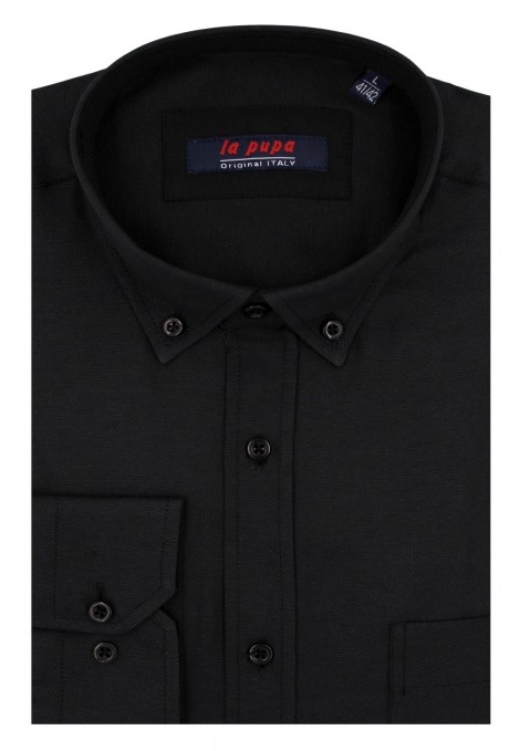 La pupa black plain shirt with textured weave and pocket