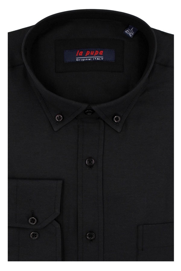La pupa black plain shirt with textured weave and pocket