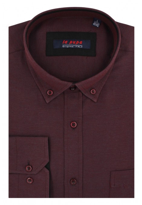 Man's bordeuax shirt with textured weave and pocket
