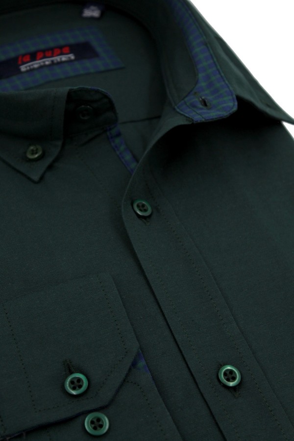 Man's dark green shirt with a pocket