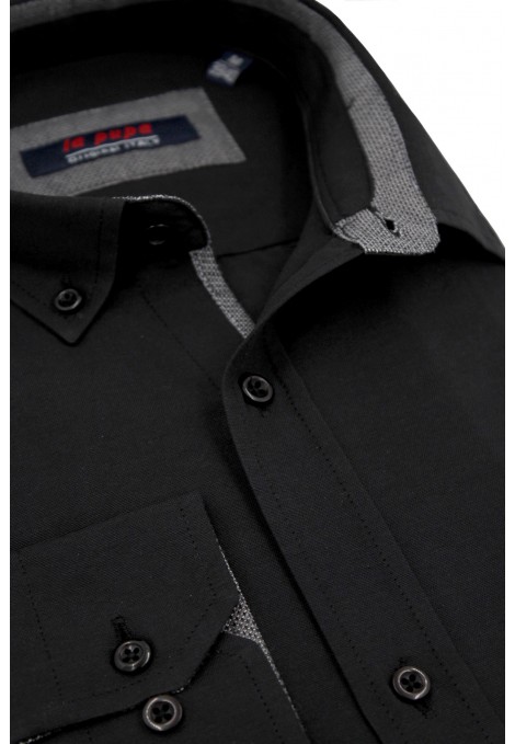 La pupa la pupa μαύρο πουκάμισο με σχέδιο ύφανσης και τσεπάκι