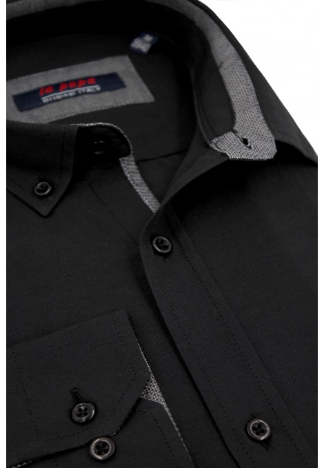 Man's black shirt with textured weave and pocket       