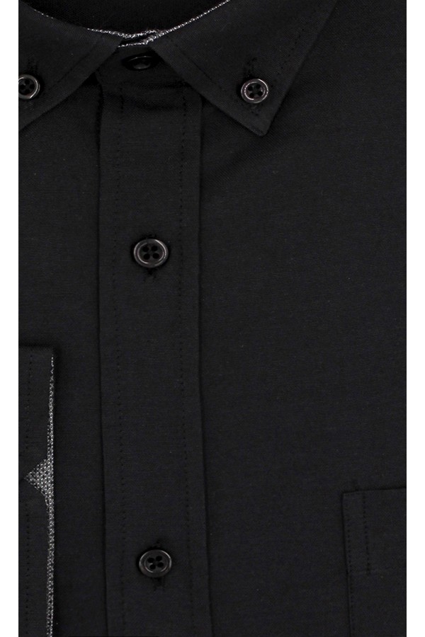 Man's black shirt with textured weave and pocket       