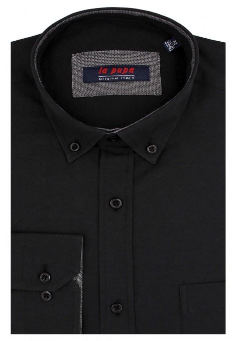 La pupa la pupa μαύρο πουκάμισο με σχέδιο ύφανσης και τσεπάκι