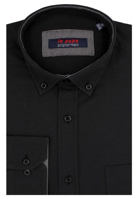 Man's black shirt with textured weave and pocket       