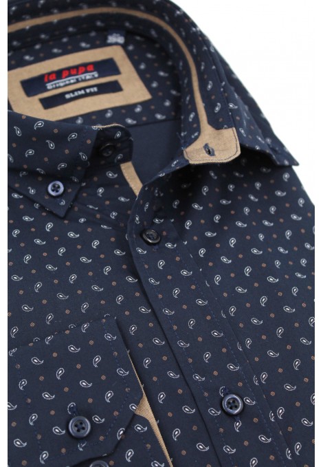 Aνδρικό σκούρο μπλε πουκάμισο σχεδιαστικό slim fit