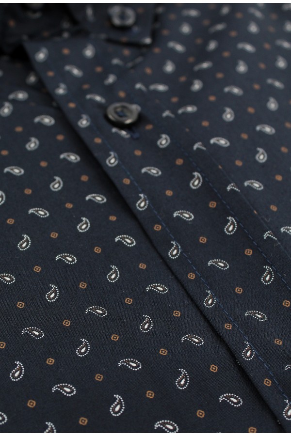 Aνδρικό σκούρο μπλε πουκάμισο σχεδιαστικό slim fit