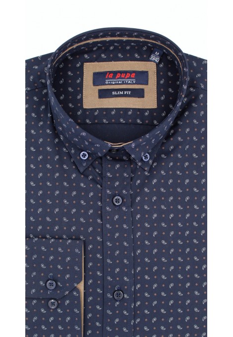 Aνδρικό σκούρο μπλε πουκάμισο σχεδιαστικό slim fit