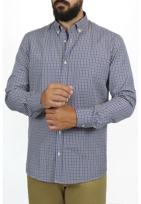 Ανδρικό μπλε πουκάμισο καρό slim fit