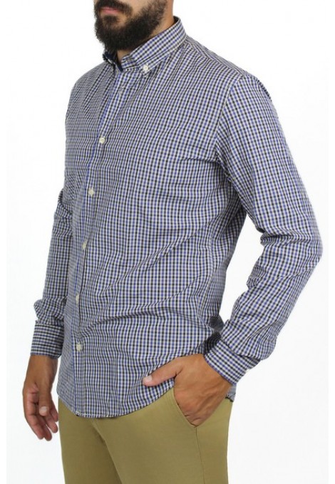 Ανδρικό μπλε πουκάμισο καρό slim fit