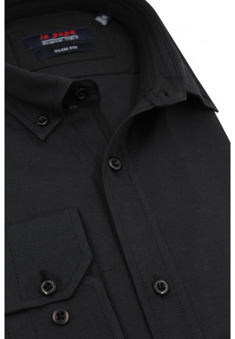Ανδρικό μαύρο πουκάμισο με σχέδιο ύφανσης slim fit    