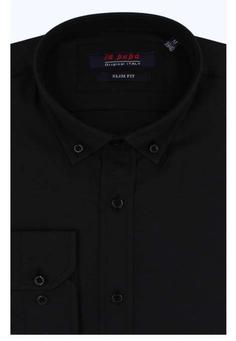 Ανδρικό μαύρο πουκάμισο με σχέδιο ύφανσης slim fit    