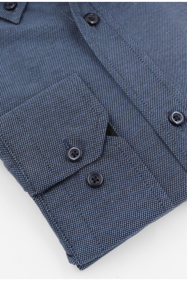 Ανδρικό μπλε πουκάμισο με σχέδιο ύφανσης slim fit    