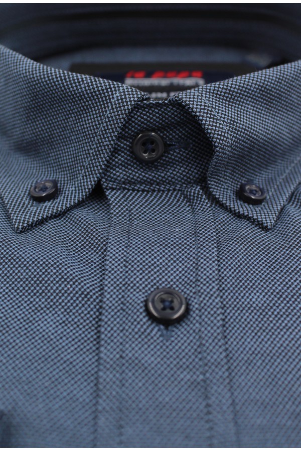 Ανδρικό μπλε πουκάμισο με σχέδιο ύφανσης slim fit    