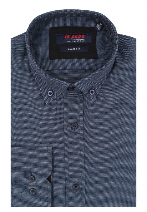 Ανδρικό μπλε πουκάμισο με σχέδιο ύφανσης slim fit    